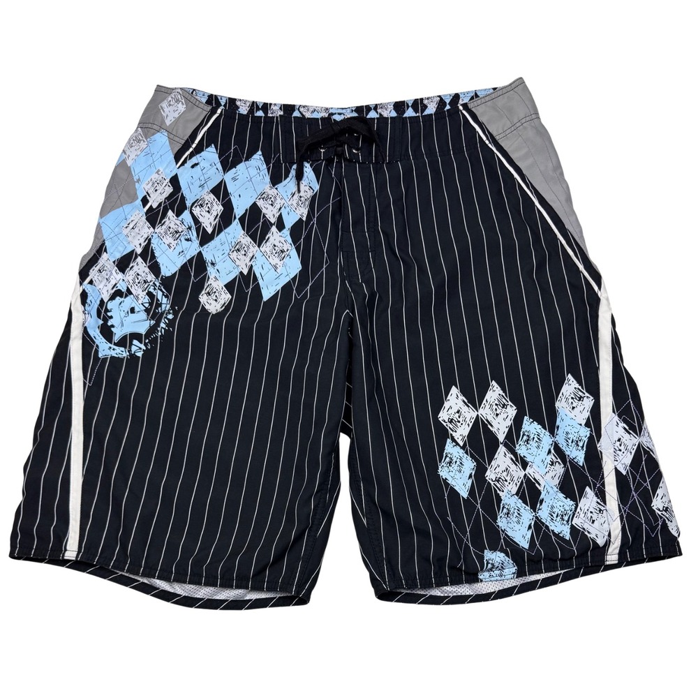 Empyre Board Shorts Trunks Men 34 Geometric Striped Lace-Up Mesh Liner Beach Y2K